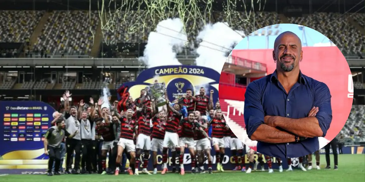 Campeão do Flamengo e Juan Verón. Foto: Redes Flamengo e Verón.