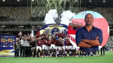 Campeão do Flamengo e Juan Verón. Foto: Redes Flamengo e Verón.