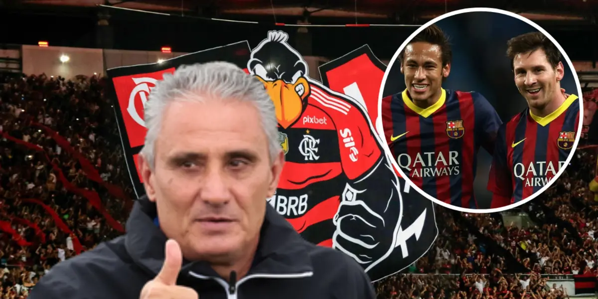Tite ao lado de Neymar e Messi