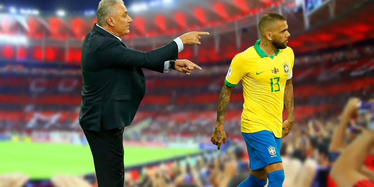 Tite e Daniel Alves na época da Seleção Brasileira