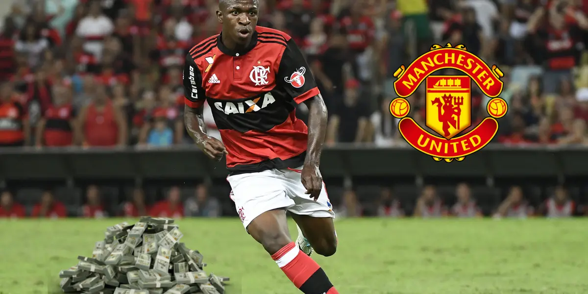 Vini Jr em ação pelo Flamengo: craque do Real desperta interesse do Manchester United